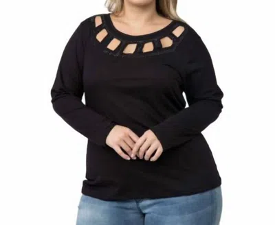 Vocal Apparel Laser Cut Neckline And Stones Top - Plus In Black