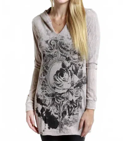 Vocal Apparel Long Sleeve Hoodie Tunic In Taupe In Gray