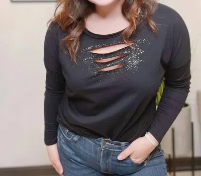 Vocal Apparel Long Sleeve With Slits Top In Black