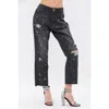 Vocal Apparel Pearl Embellished Ripped Denim Jeans In Black In Black