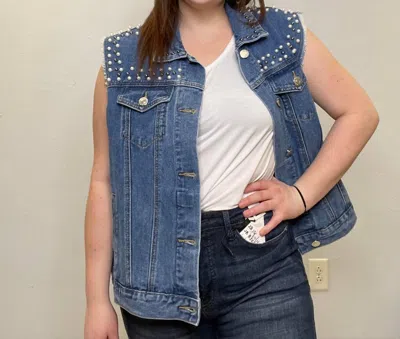 Vocal Apparel Pearl Vest In Denim In Multi