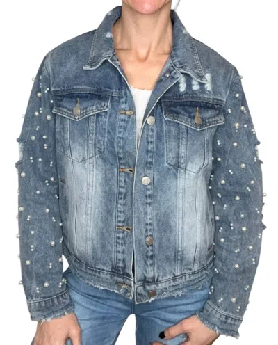 Vocal Apparel Pearlesque Pearl Denim Jacket In Blue