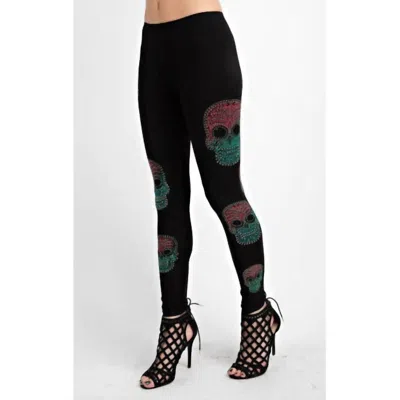 Vocal Apparel Rhinestone Sugar Skulls Leggings In Black
