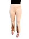 Vocal Apparel Sadie Rhinestone Fringe Hem Suede Bellbottoms In Beige In Beige
