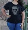VOCAL APPAREL SILVER STUDDED SKULL TEE IN BLACK