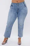 Vocal Apparel Straight Leg Grommet Jeans - Plus In Blue Denim In Blue