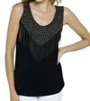 Vocal Apparel Studded Tank Top With Fringes In Black In Black