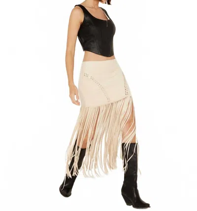 Vocal Apparel Suede Fringe Studded Skirt In Cream In White