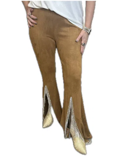 Vocal Apparel Suede Pants In Beige In Brown