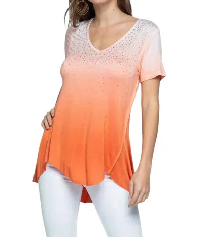 Vocal Apparel Tie Dye Ombre Sequin Short Sleeve Top In Orange