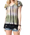 Vocal Apparel Tie Dye Short Sleeve Lace Detail Top In Green In Green