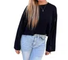 VOCAL APPAREL VALENTINA SWEATER RHINESTONE FRINGED SLEEVES IN BLACK