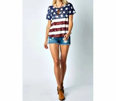 Vocal Apparel Vintage American Flag Oversized Tee In Multicolor In Blue