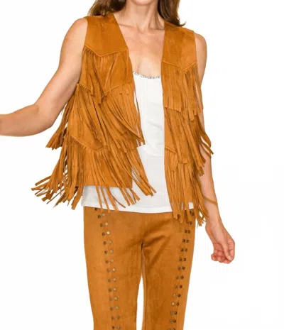 Vocal Apparel Western Fringe Vest Top In Brown