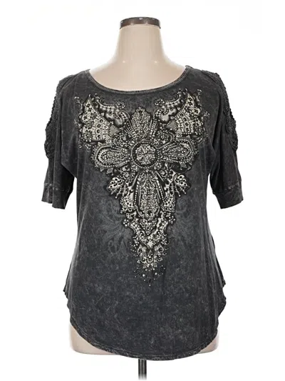 Pre-owned Vocal Short Sleeve Top Gray Keyhole Neckline Tops