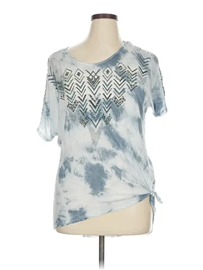 Pre-owned Vocal Short Sleeve Top Teal Tie-dye Pattern Keyhole Neckline Tops In Blue