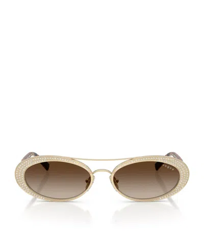 Vogue Rhinestone Oval Sunglasses In Brown