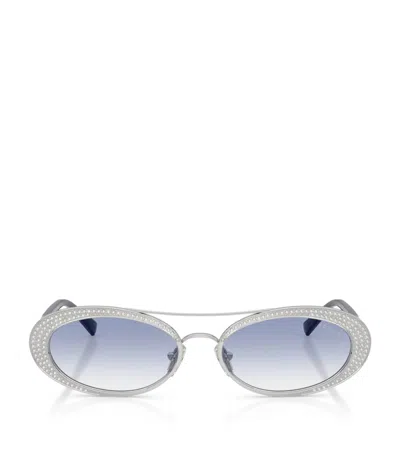 Vogue Rhinestone Oval Sunglasses In Blue