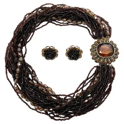 Pre-owned Vogue Vintage  Chocolate Crystal Torsade Necklace & Earrings 1950s In Brown