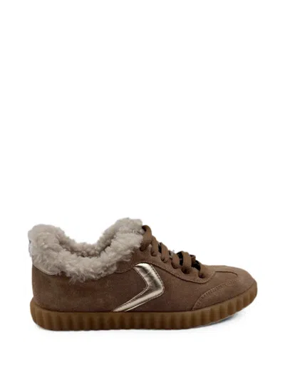 Voile Blanche Ines Shearling-trim Sneakers In Brown