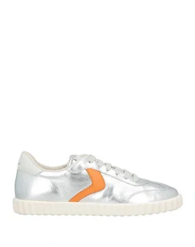 Voile Blanche Ines Woman Sneakers Silver Size 8 Leather, Textile Fibers