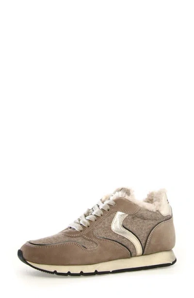 Voile Blanche Julia Genuine Shearling Sneaker In Taupe Beige