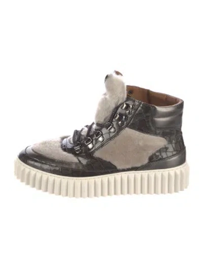 Pre-owned Voile Blanche Leather Animal Print Chunky Sneakers In Silver