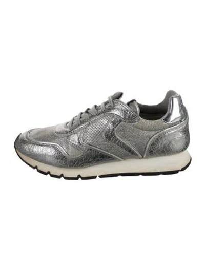 Pre-owned Voile Blanche Leather Animal Print Sneakers In Metallic/silver