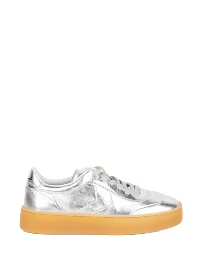 Voile Blanche Leather Lace-up Sneakers In Silver