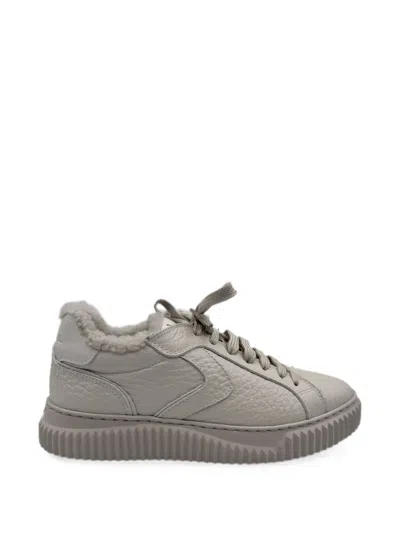 Voile Blanche Lipari Shearling-trim Leather Sneakers In Gray