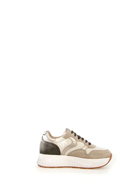 Voile Blanche Luxurious Leather And Suede Sneakers With Gold Accents And Comfortable Eva Sole In Panna Chiari E Naturali
