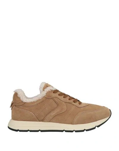 Voile Blanche Man Sneakers Sand Size 9 Leather, Shearling In Beige