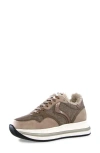 Voile Blanche Melany Faux Shearling Sneaker In Grey Beige