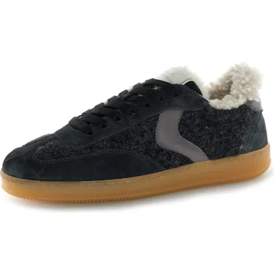 Voile Blanche Olivia Court Wool Sneaker With Genuine Shearling Trim In Black