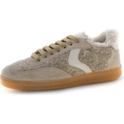Voile Blanche Olivia Court Wool Sneaker With Genuine Shearling Trim In Brown
