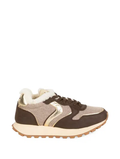 Voile Blanche Paris Easy Metallic-detail Sneakers In Brown