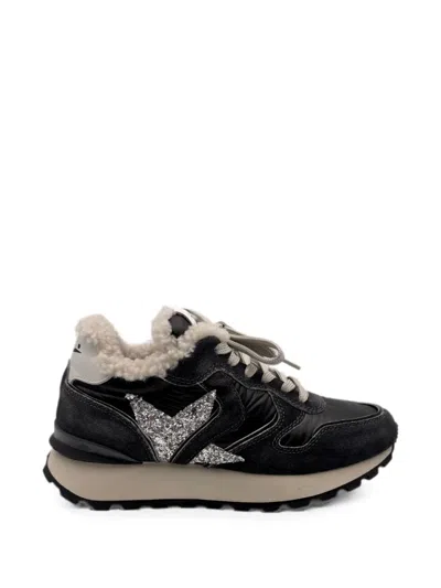Voile Blanche Paris Star Glitter-patch Sneakers In Black