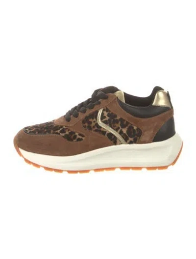Pre-owned Voile Blanche Suede Animal Print Sneakers In Brown