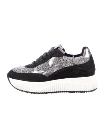 Pre-owned Voile Blanche Suede Colorblock Pattern Sneakers In Black
