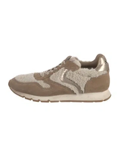 Pre-owned Voile Blanche Suede Colorblock Pattern Sneakers In Neutral