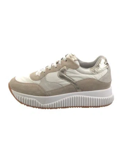 Pre-owned Voile Blanche Suede Colorblock Pattern Sneakers In Neutral