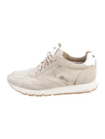 Pre-owned Voile Blanche Suede Leather Trim Embellishment Sneakers In Neutral