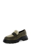 Voile Blanche Twilly Genuine Shearling Lug Sole Loafer In Green