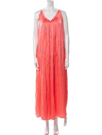 Pre-owned Voile Blanche V-neck Long Dress In Pink