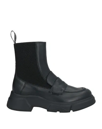 Voile Blanche Woman Ankle Boots Black Size 6 Leather, Elastic Fibres