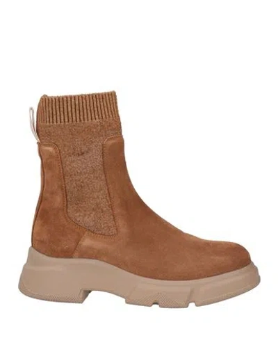 Voile Blanche Woman Ankle Boots Camel Size 8 Leather, Textile Fibers In Beige