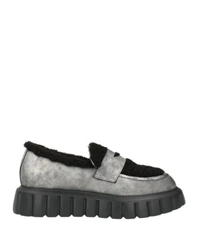 Voile Blanche Woman Loafers Gunmetal Size 9 Textile Fibers In Black