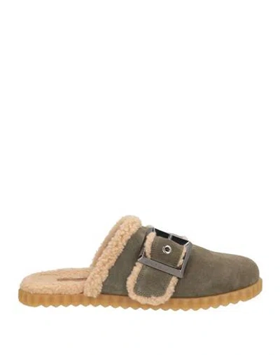 Voile Blanche Woman Mules & Clogs Military Green Size 6 Leather, Textile Fibers In Gray