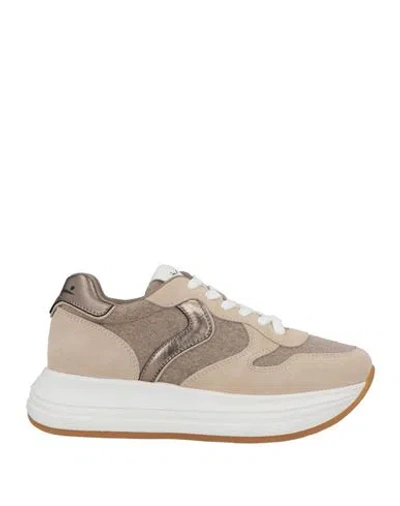 Voile Blanche Woman Sneakers Beige Size 7.5 Goat Skin, Textile Fibers In Animal Print