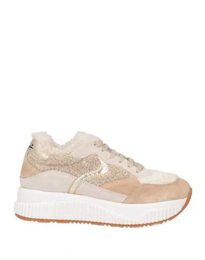 VOILE BLANCHE VOILE BLANCHE WOMAN SNEAKERS BEIGE SIZE 8 LEATHER, TEXTILE FIBERS